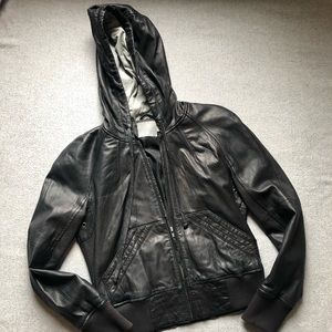 Black Genuine Leather Hoodie